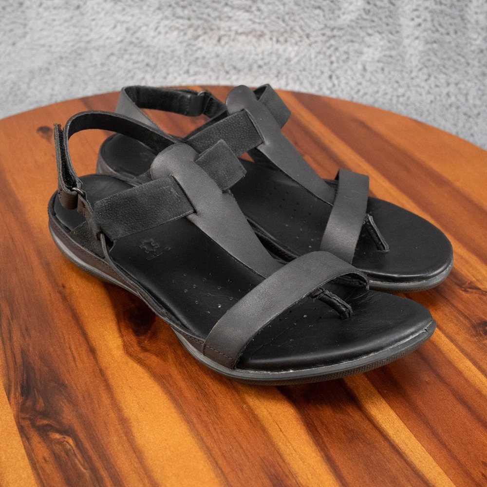 Ecco "Flash" Black Leather Thong Strappy Sandals Size 39=8 US